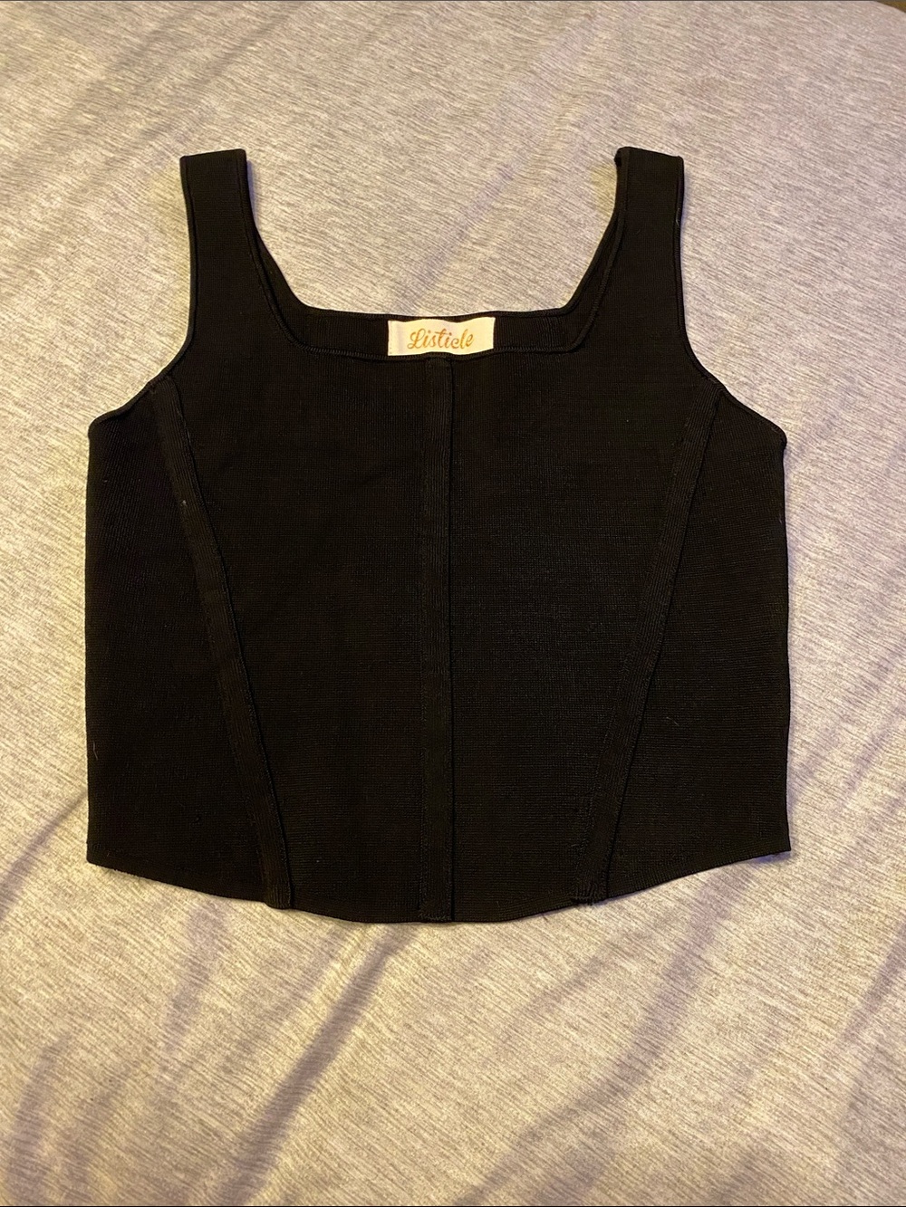Listicle Boutique Square Neck Corset-style Sleeveless Top in Black Sz S Like New